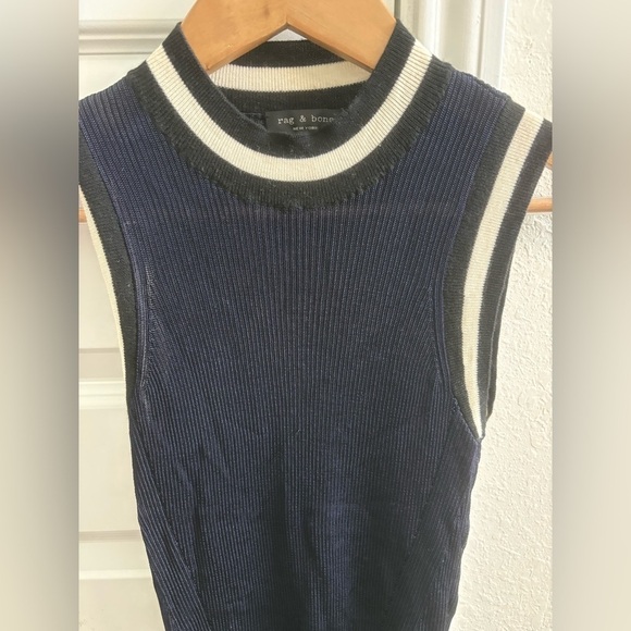 Rag & Bone Semi Sheer Blue Tank Top Black White Trim XS - Picture 2 of 5